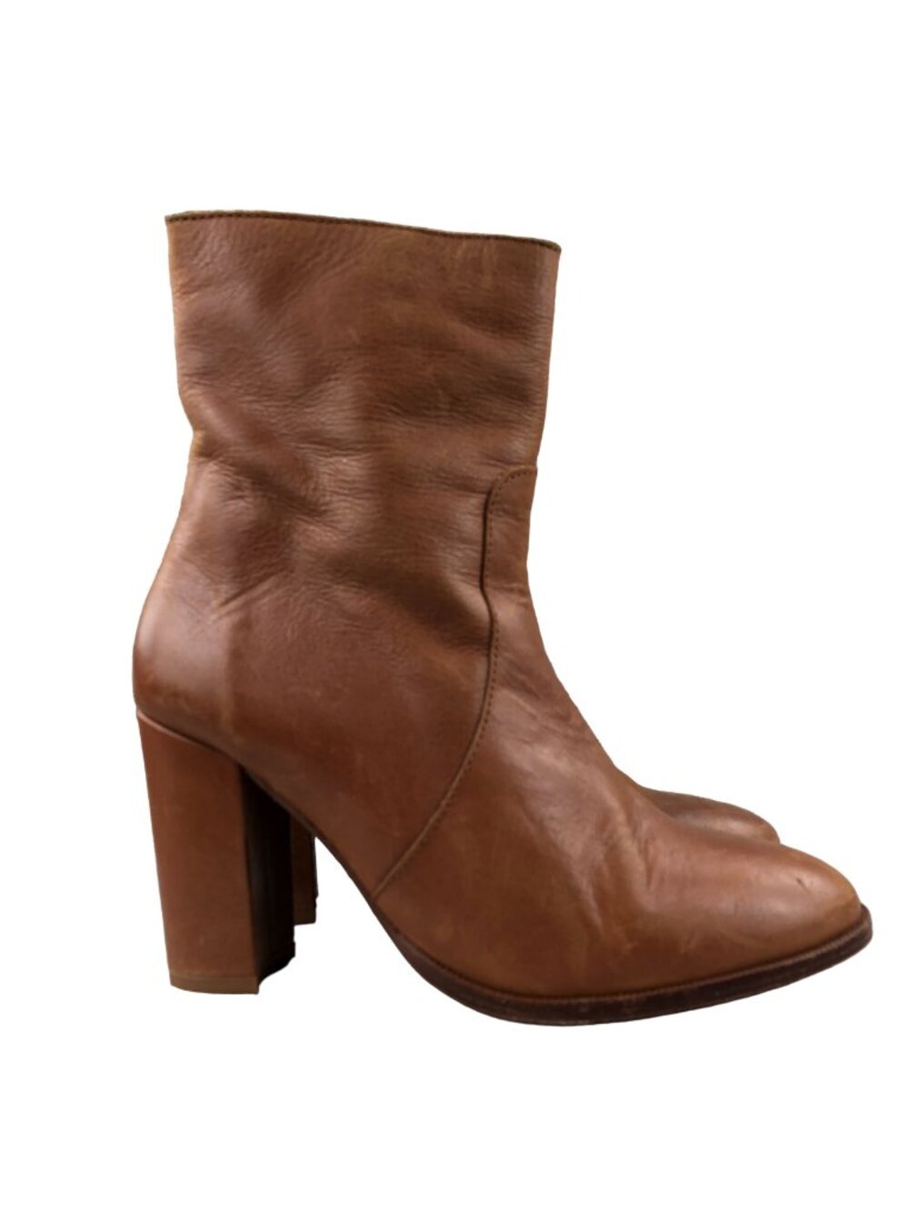 Candela Women's Size 7.5 Brown Leather High Heel Side Zip Ankle Boots SPAIN